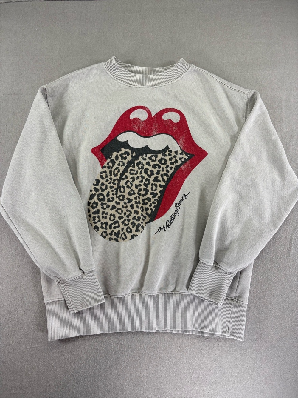 Zara Rolling Stones Leopard Tongue Sweatshirt Gray Youth 13-14 Womens S-M Fit